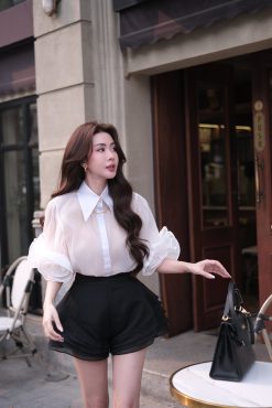 Quần váy cạp cao nhiều tầng