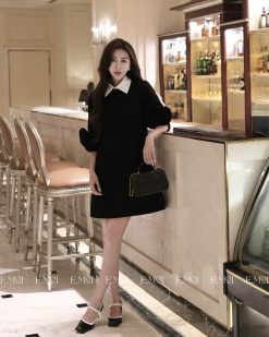 Đầm váy suông tay lỡ đính hoa có cổ rời đi kèm
